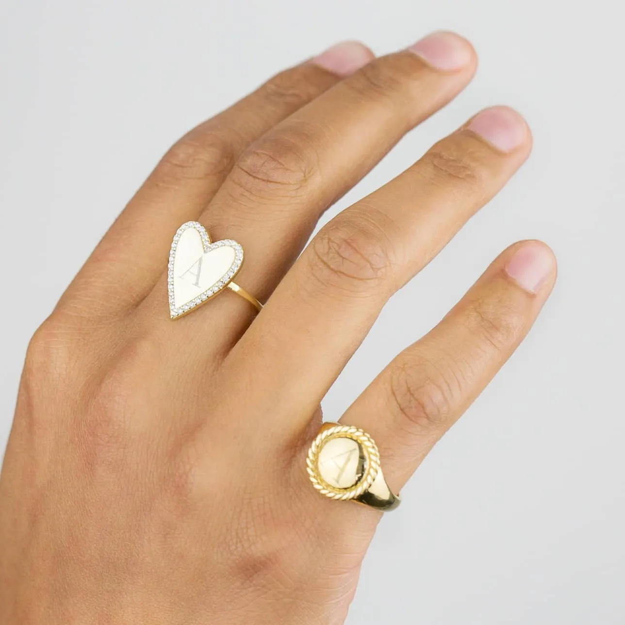 Pavé X Solid Heart Ring