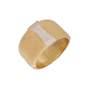 Pave Accented Wide Mesh Bangle Bracelet