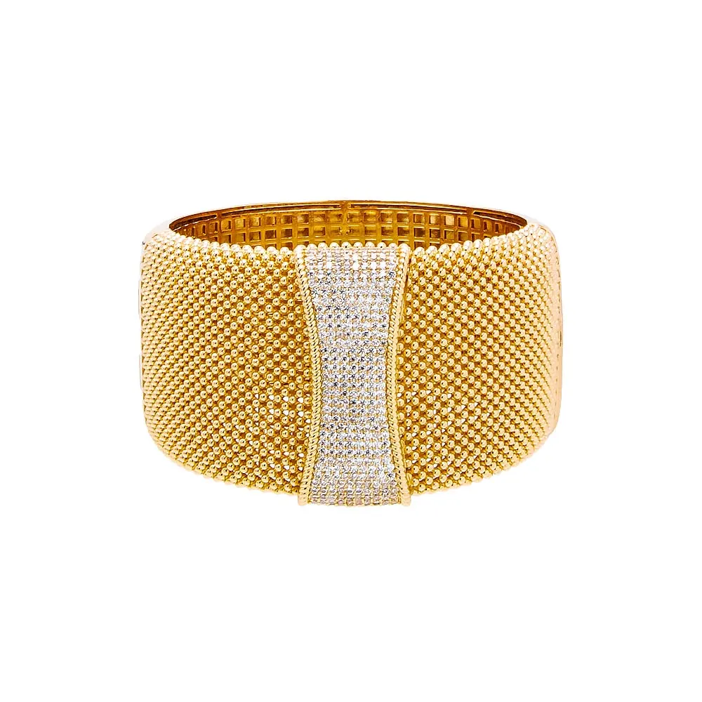 Pave Accented Wide Mesh Bangle Bracelet