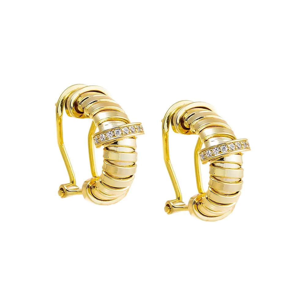 Pave Accented Wide Open Hoop Earring