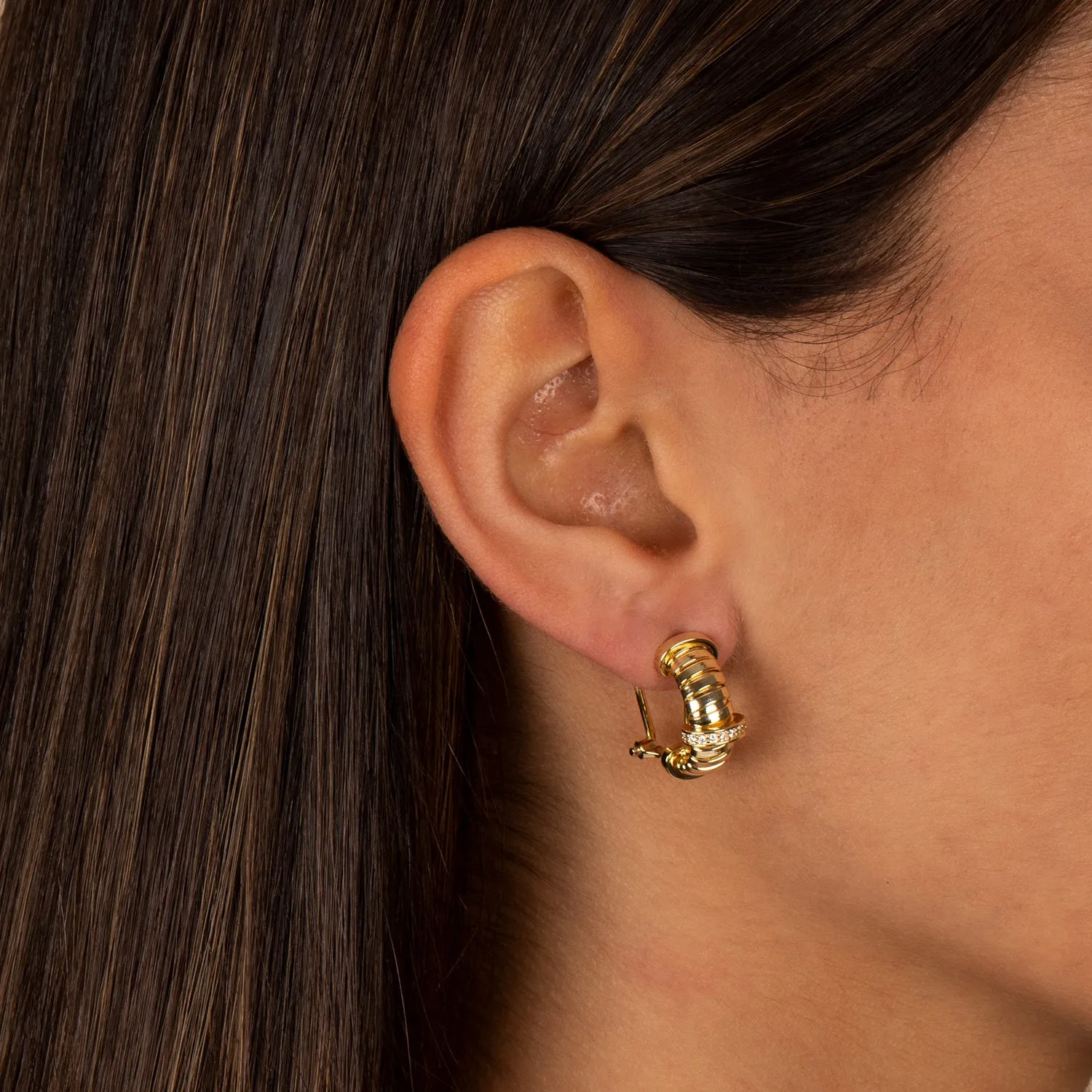 Pave Accented Wide Open Hoop Earring