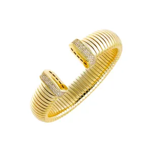 Pave Accented Wide Ridged Bangle Bracelet