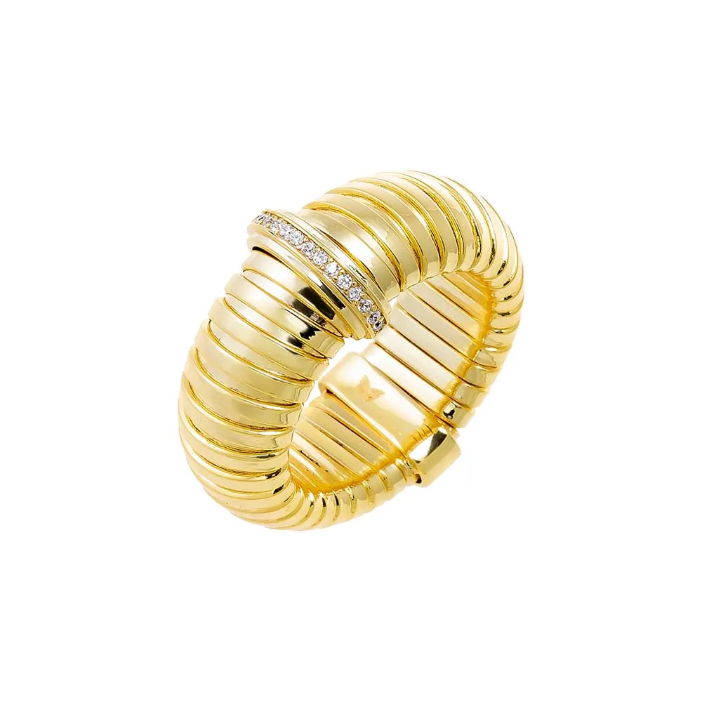 Pave Accented Wide Ridged Ring
