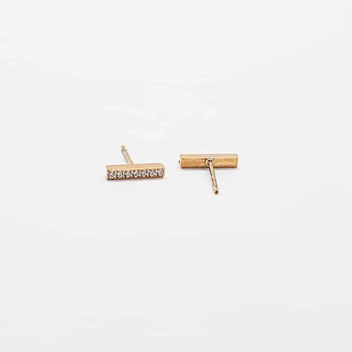 Pave Gold Bar Stud Earrings