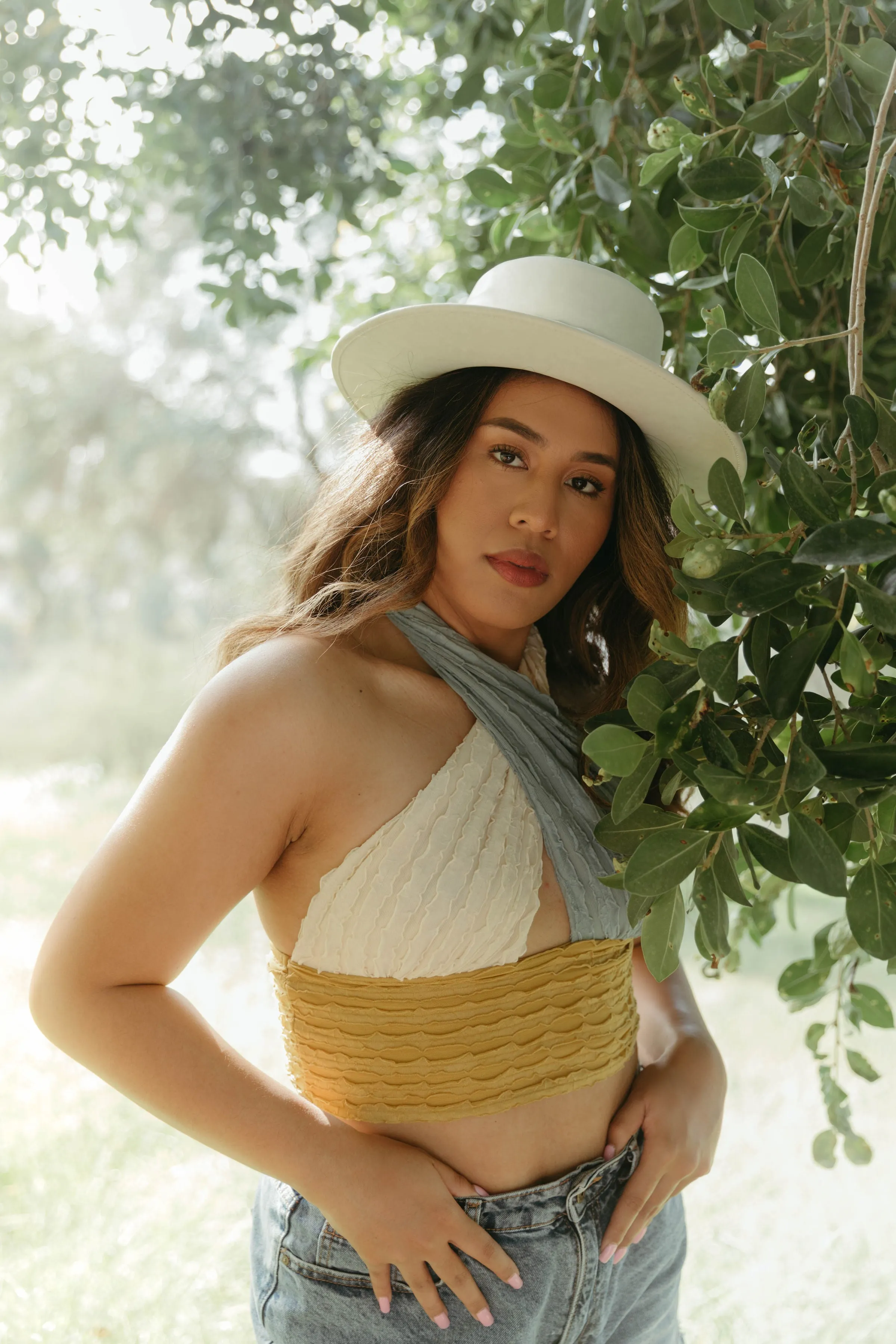 Peaches and Cream Color Block Halter Top