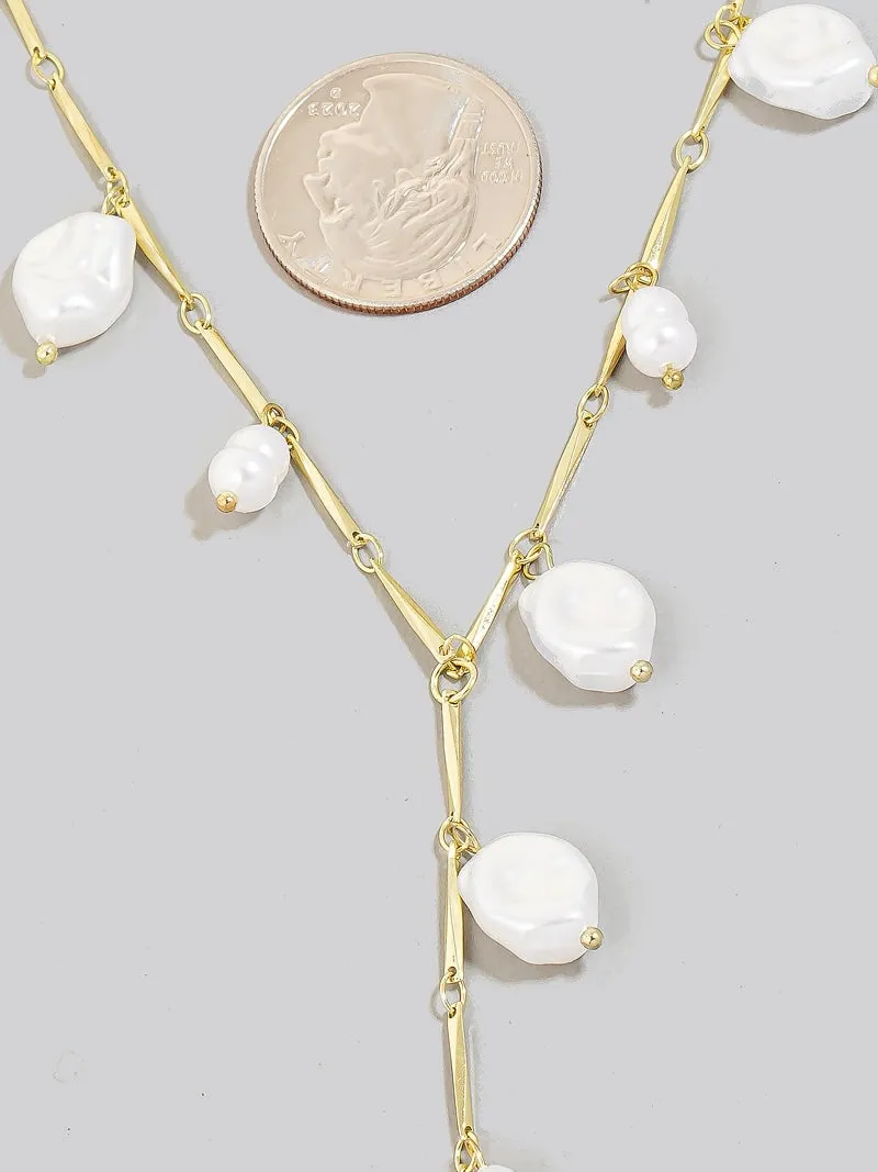 Pearl Charms Dainty Y Chain Necklace