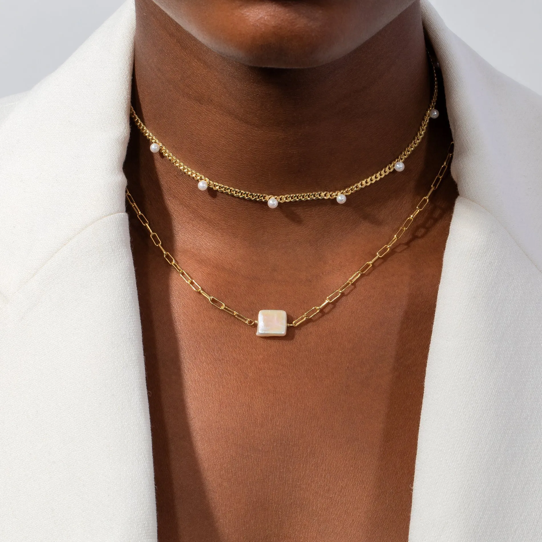 Pearl Embedded Cuban Chain Choker
