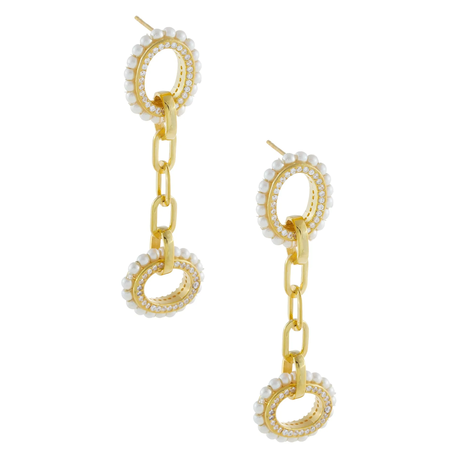 Pearl X CZ Oval Link Drop Earring
