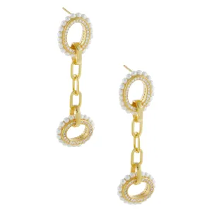 Pearl X CZ Oval Link Drop Earring