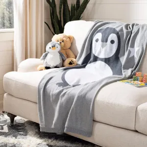 Penguin Baby Throw Blanket Grey White Nature Neutral Animals