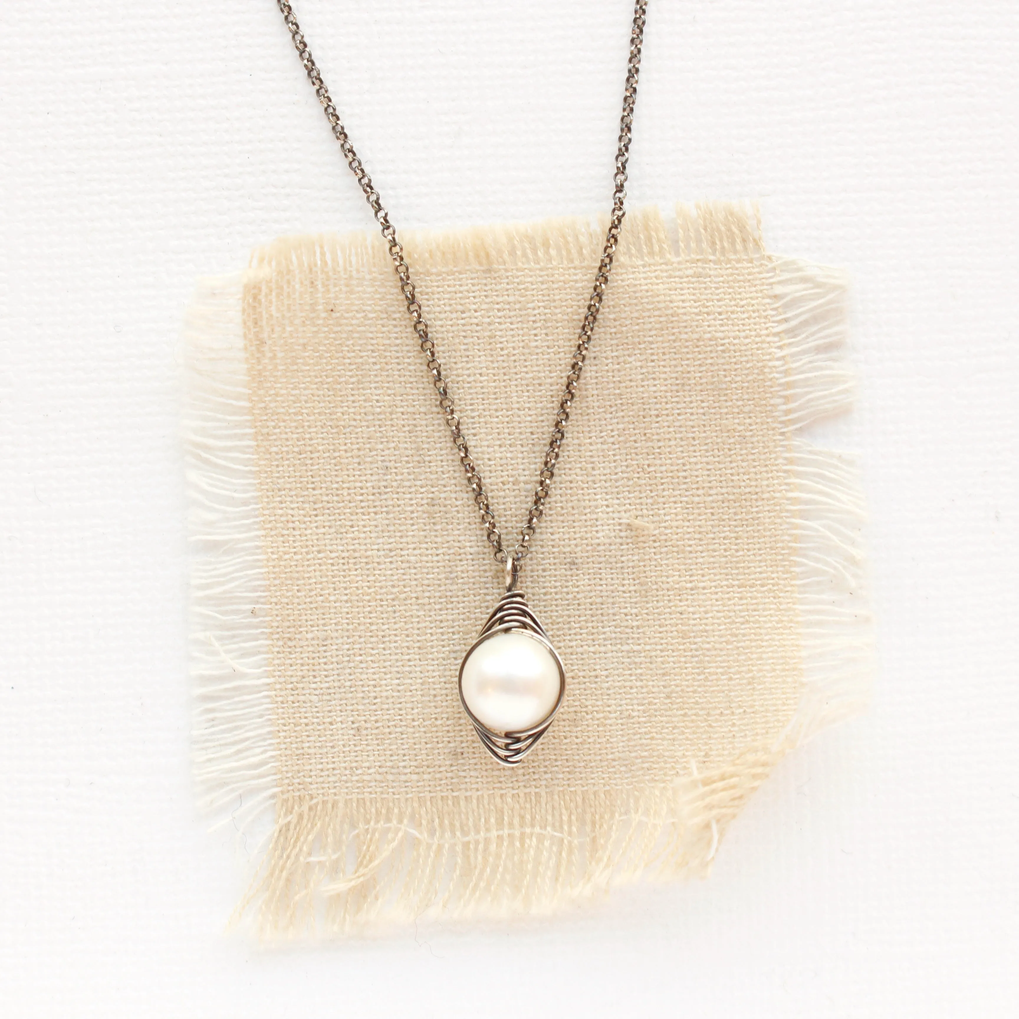 Perfect Pearl Wrapped Oxidized Silver Necklace