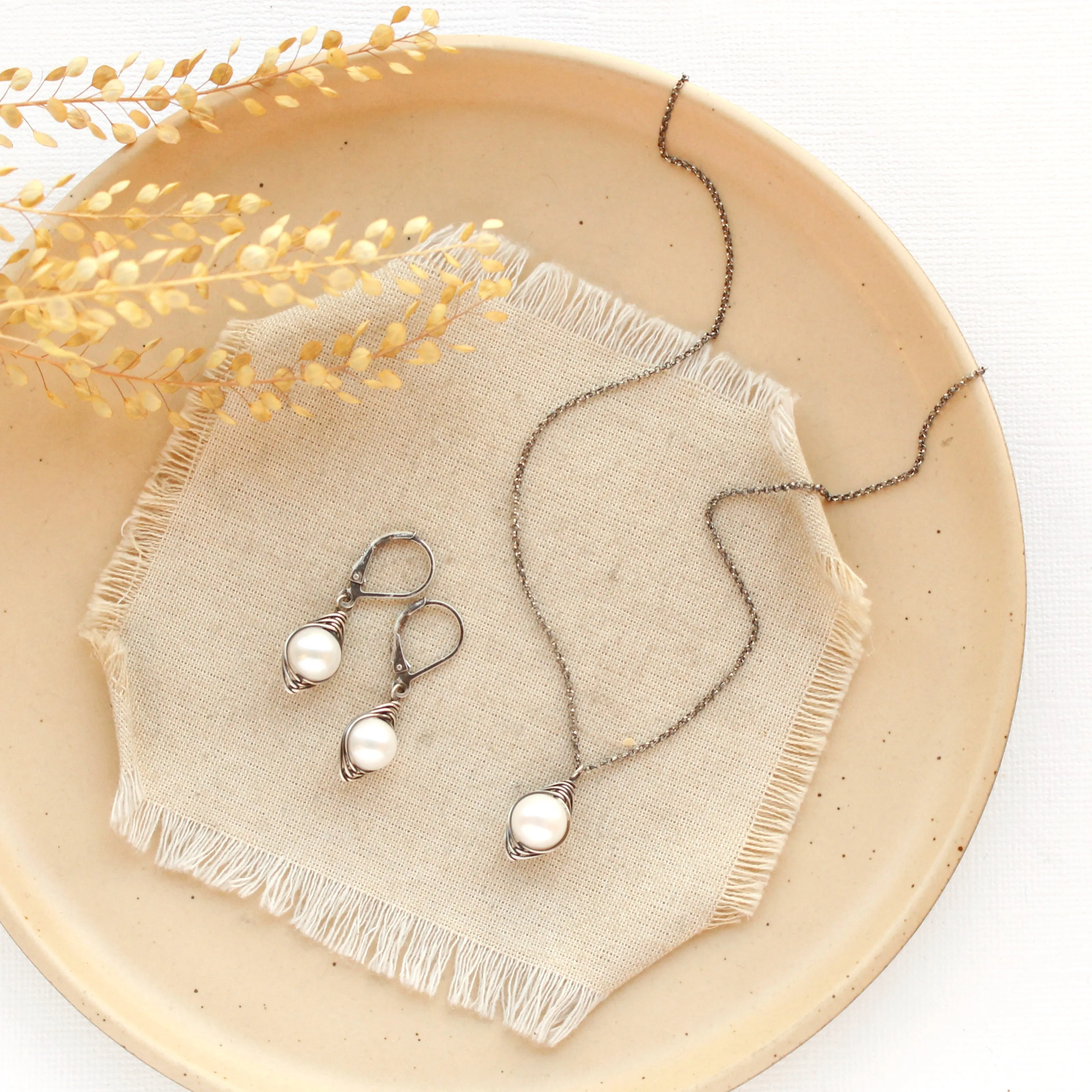 Perfect Pearl Wrapped Oxidized Silver Necklace