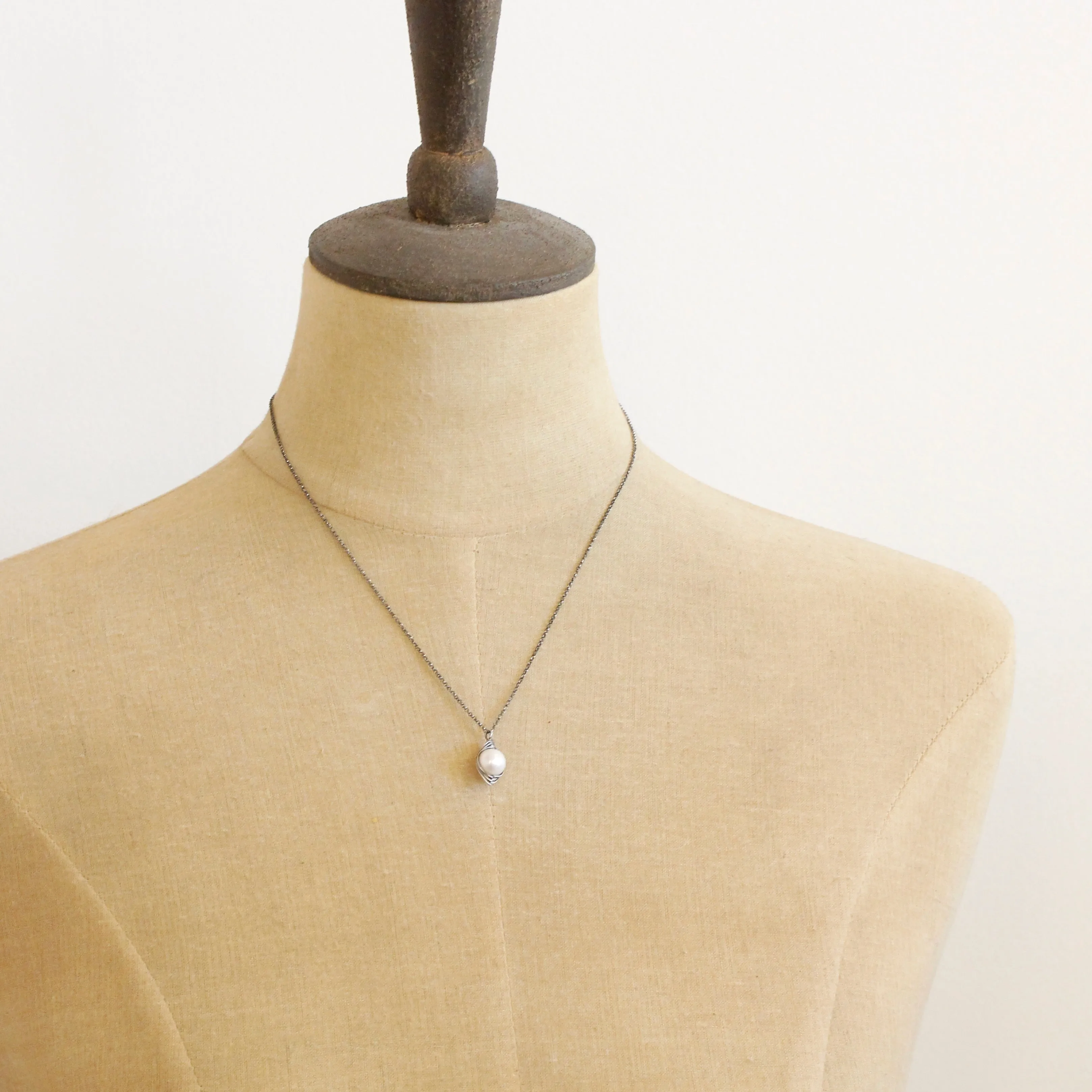 Perfect Pearl Wrapped Oxidized Silver Necklace