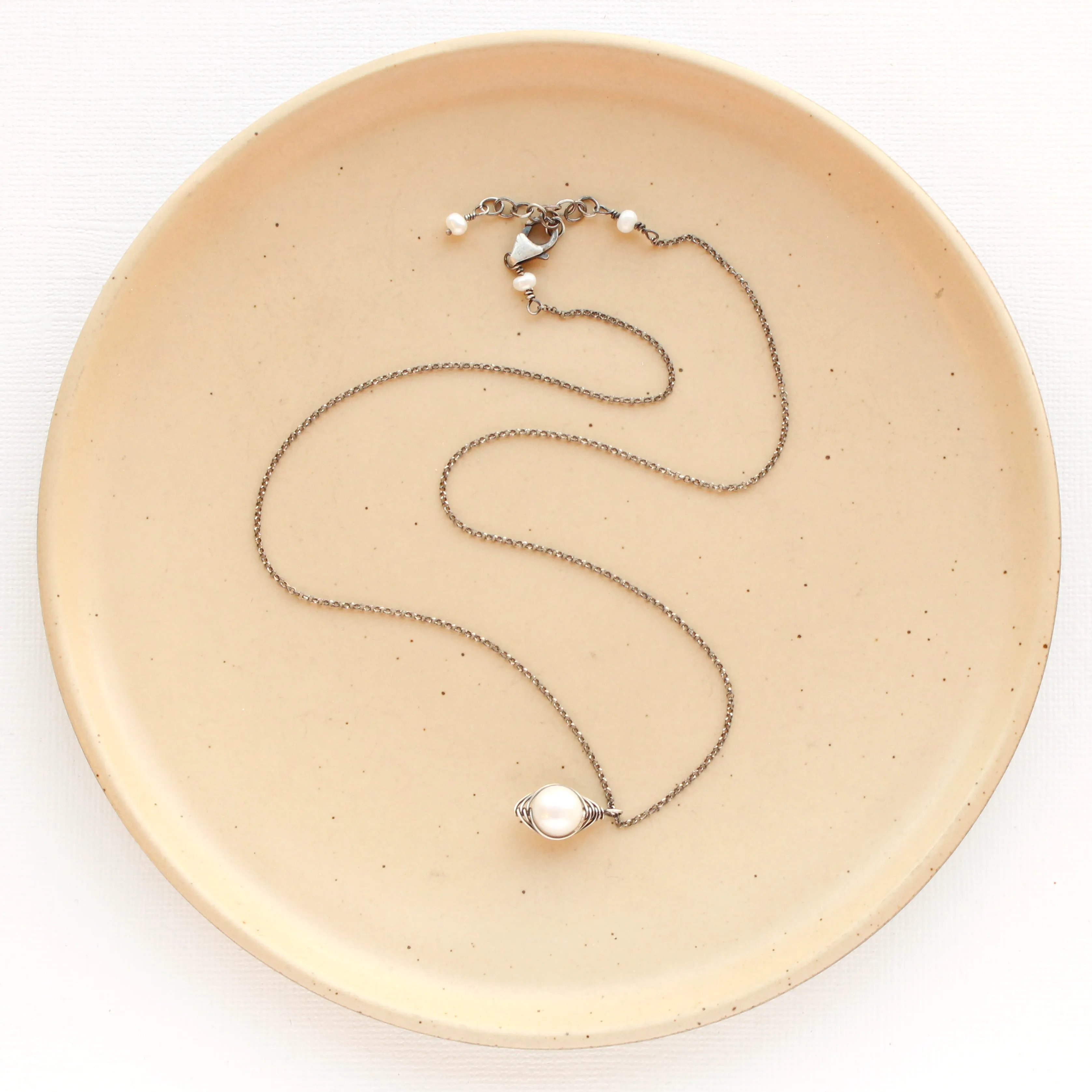 Perfect Pearl Wrapped Oxidized Silver Necklace