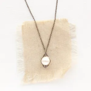 Perfect Pearl Wrapped Oxidized Silver Necklace