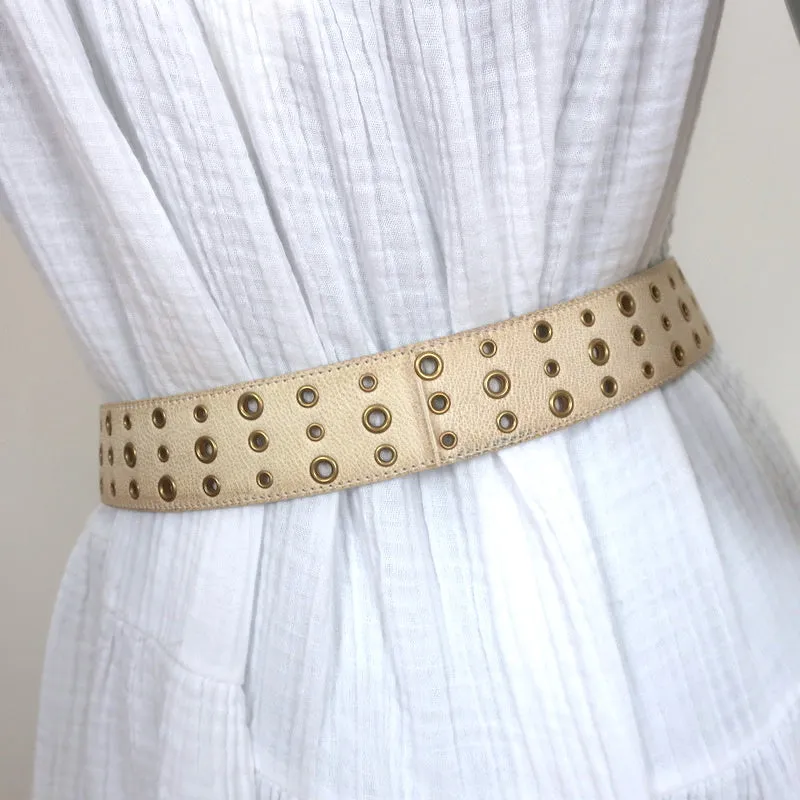 Prada Grommet Belt Cream Grained Leather Size 80
