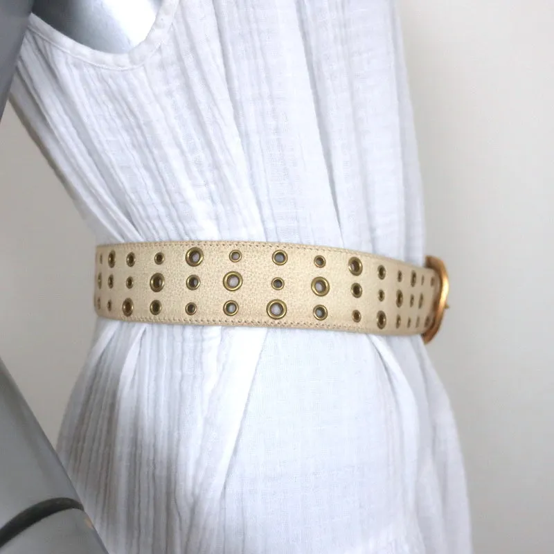 Prada Grommet Belt Cream Grained Leather Size 80