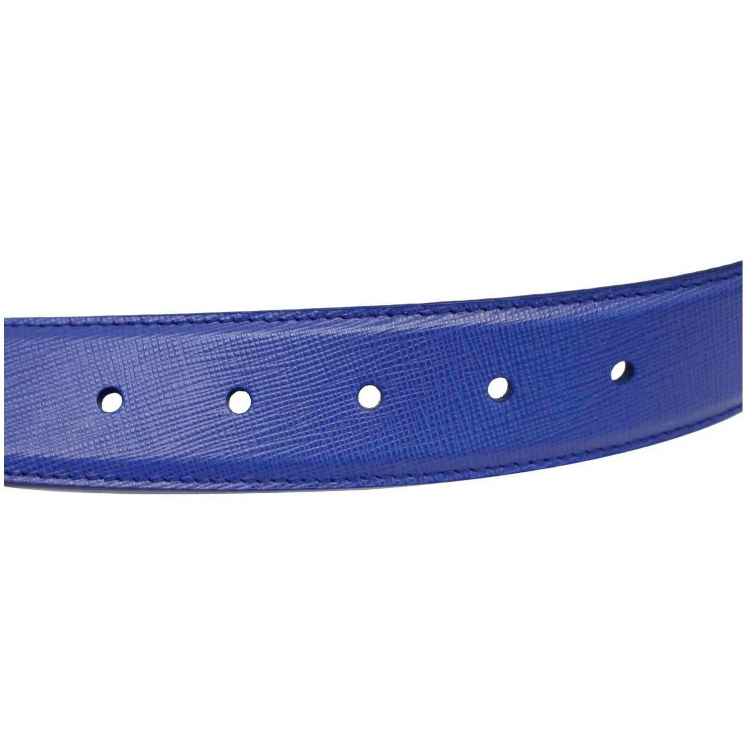 PRADA Round Logo Blue Saffiano Leather Belt Size 40