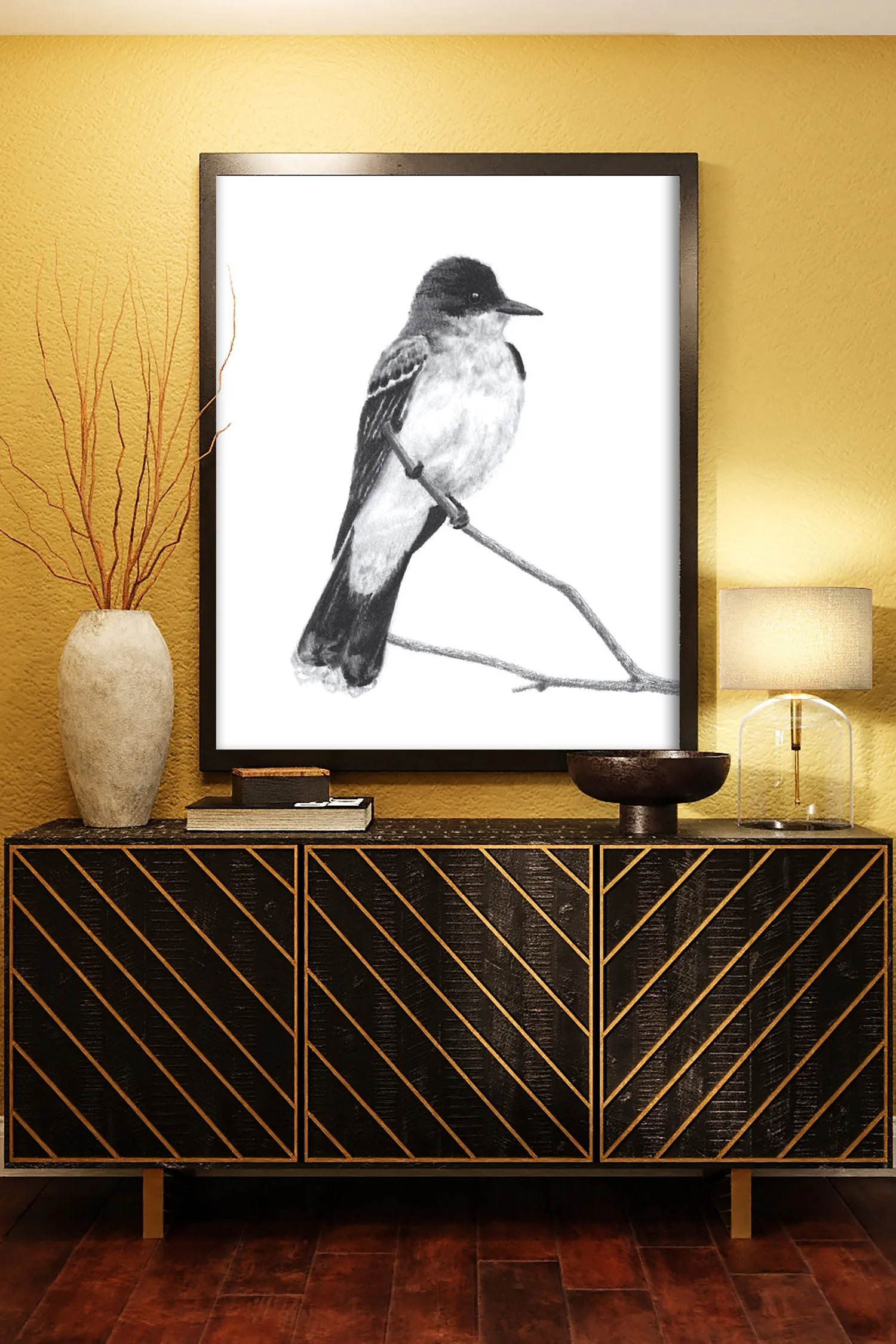 "Kingbird" Charcoal Bird Art Print