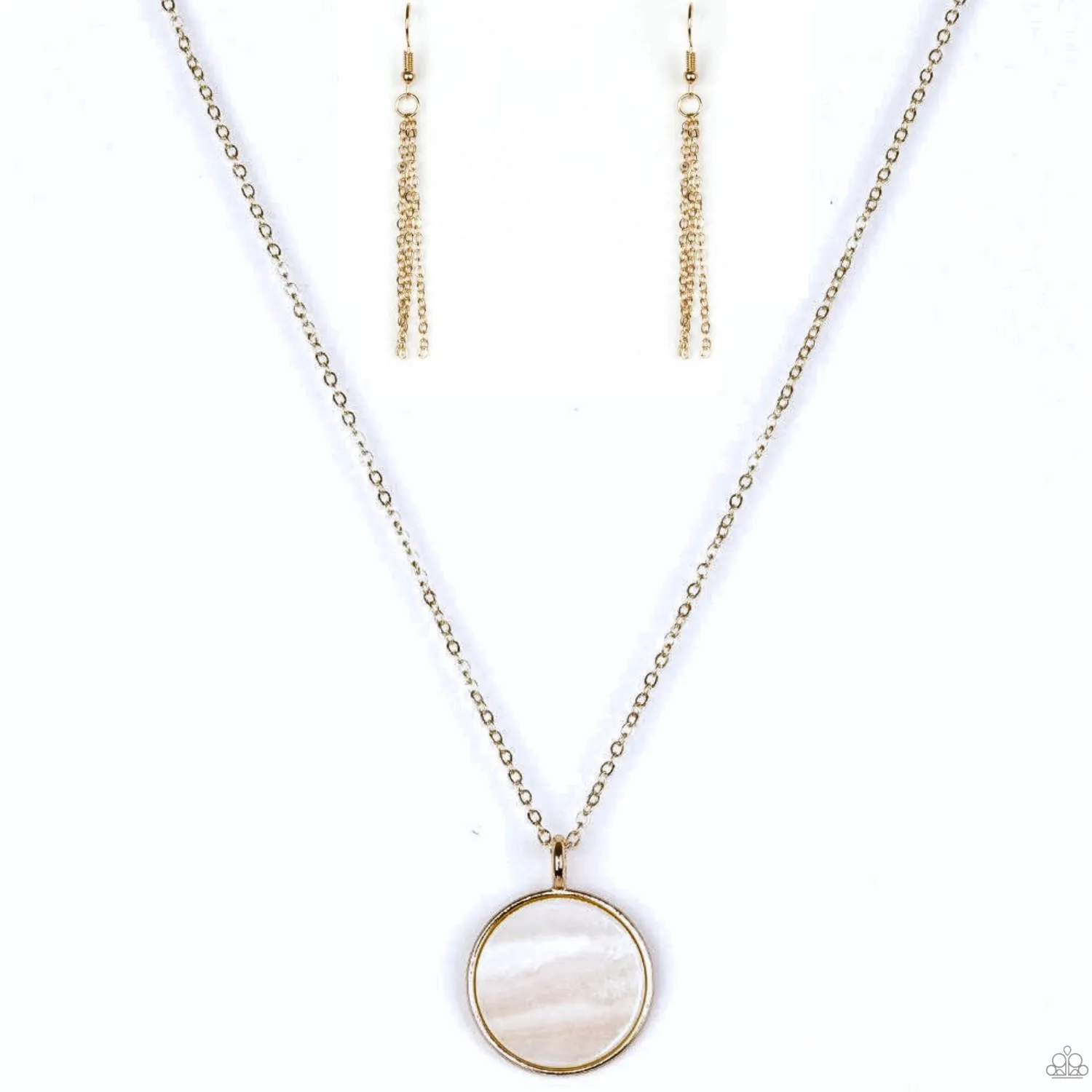 "Shimmering Seashores" Gold Metal & White Sea Shell Like Necklace Set