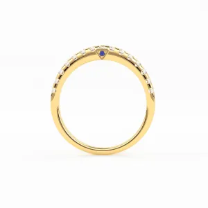 Real Diamond Wedding Band / 14k Gold Band Ring Blue Diamond Accents / Prong Ring with Blue Diamond / Minimalist Stacking Ring