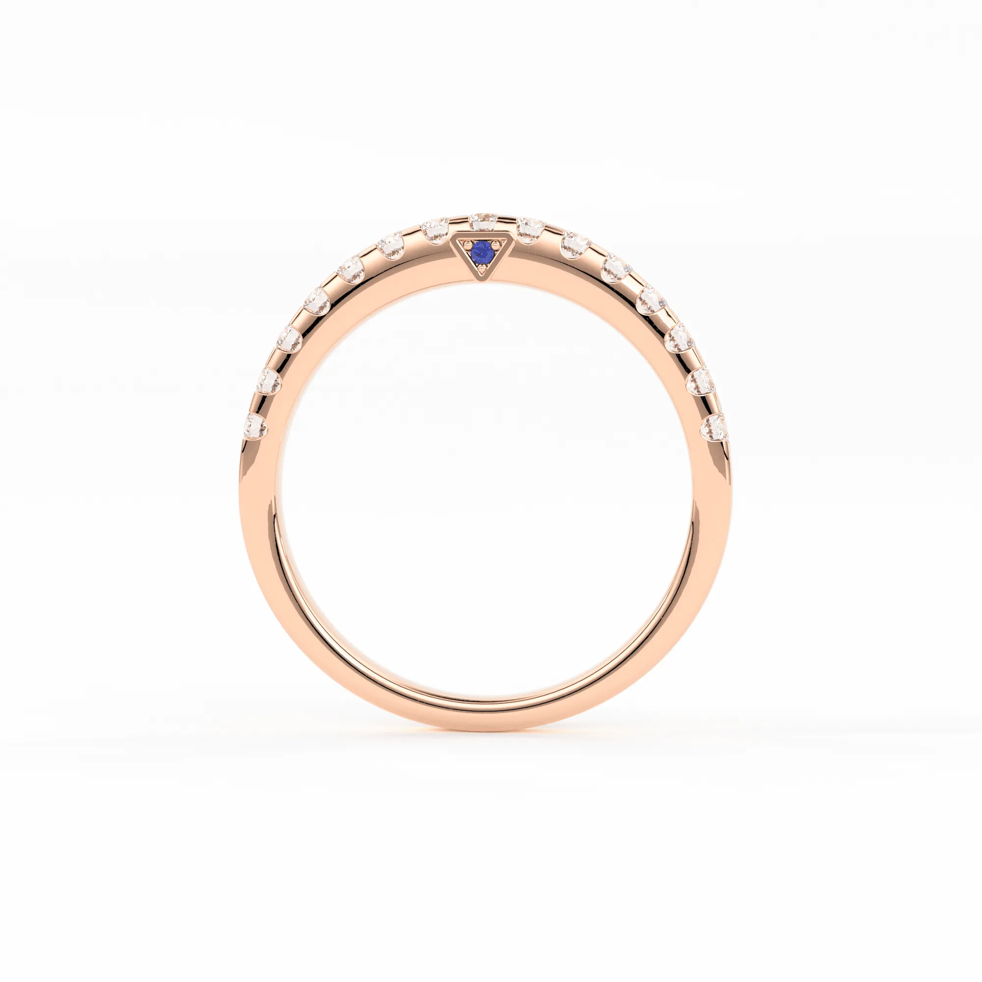 Real Diamond Wedding Band / 14k Gold Band Ring Blue Diamond Accents / Prong Ring with Blue Diamond / Minimalist Stacking Ring