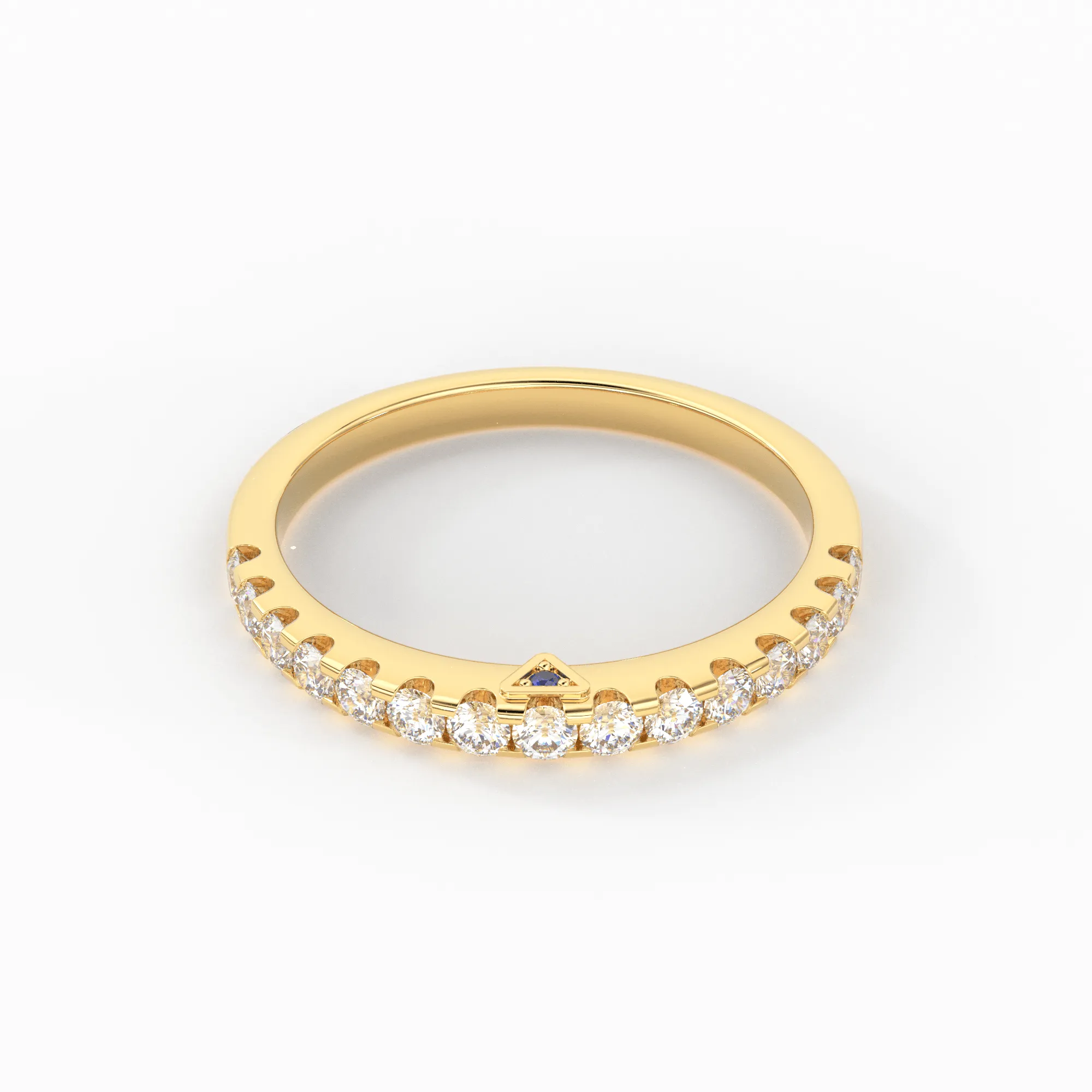 Real Diamond Wedding Band / 14k Gold Band Ring Blue Diamond Accents / Prong Ring with Blue Diamond / Minimalist Stacking Ring