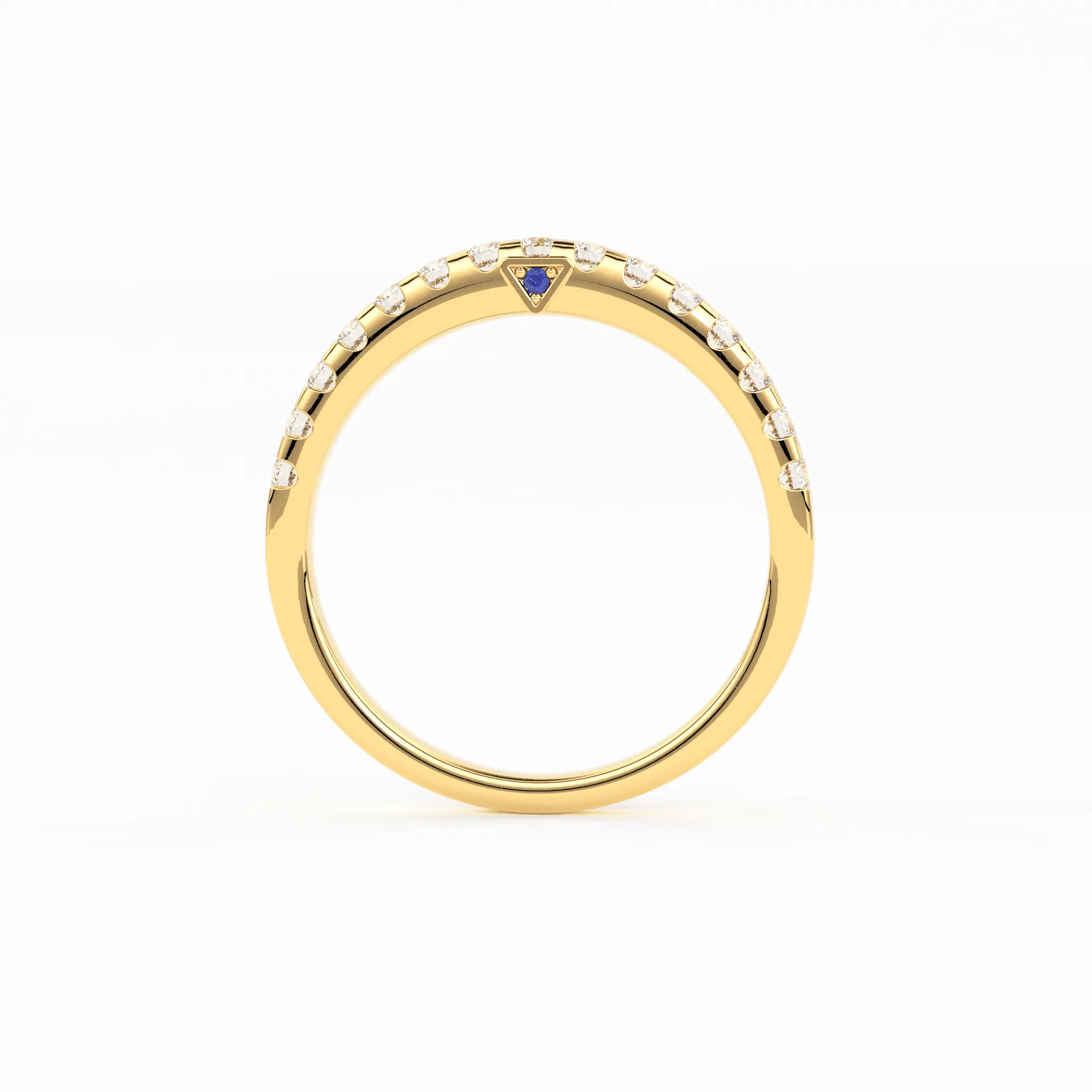 Real Diamond Wedding Band / 14k Gold Band Ring Blue Diamond Accents / Prong Ring with Blue Diamond / Minimalist Stacking Ring