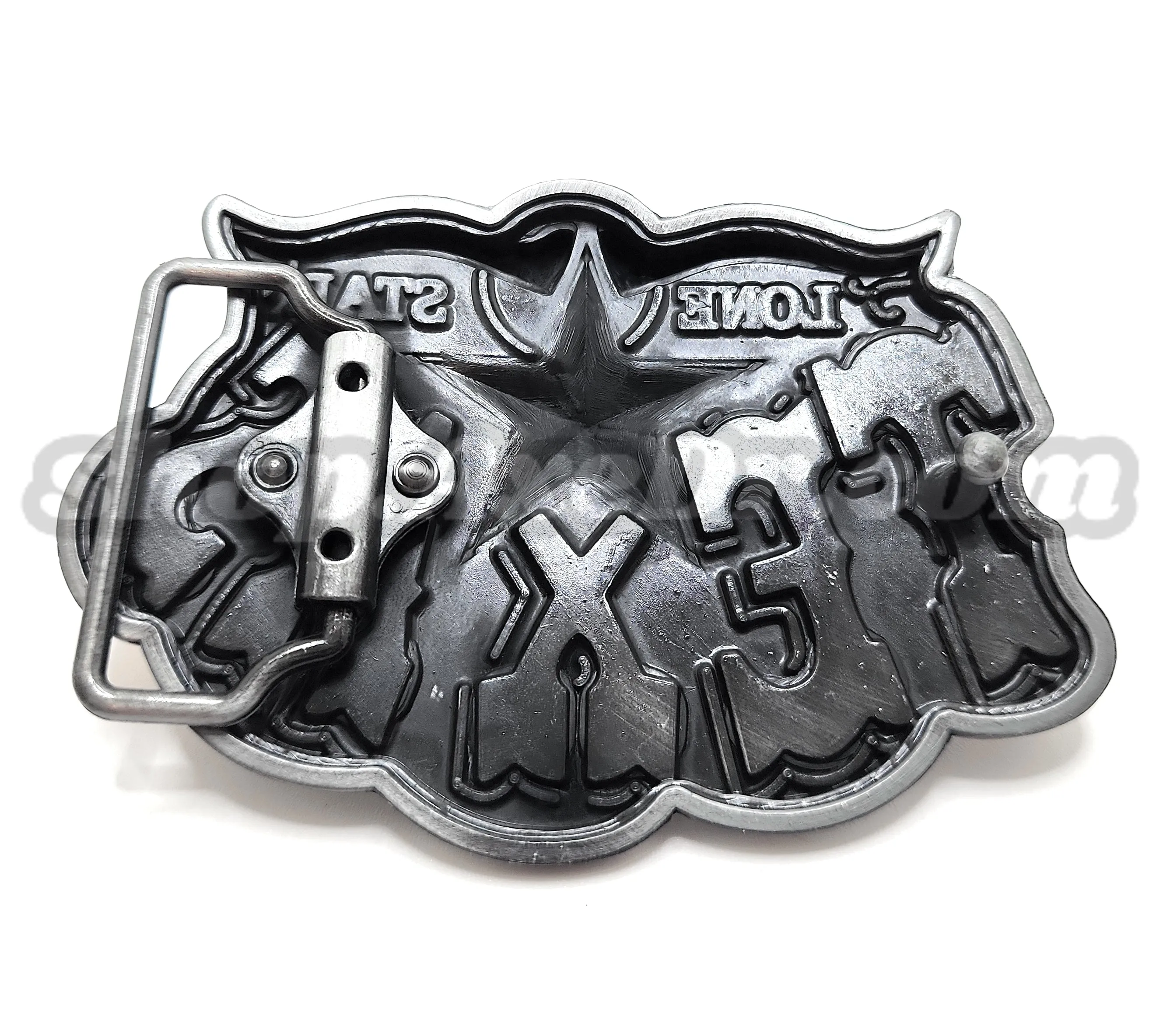 Red Texas Lone Star Belt Buckle with Horns and Star
