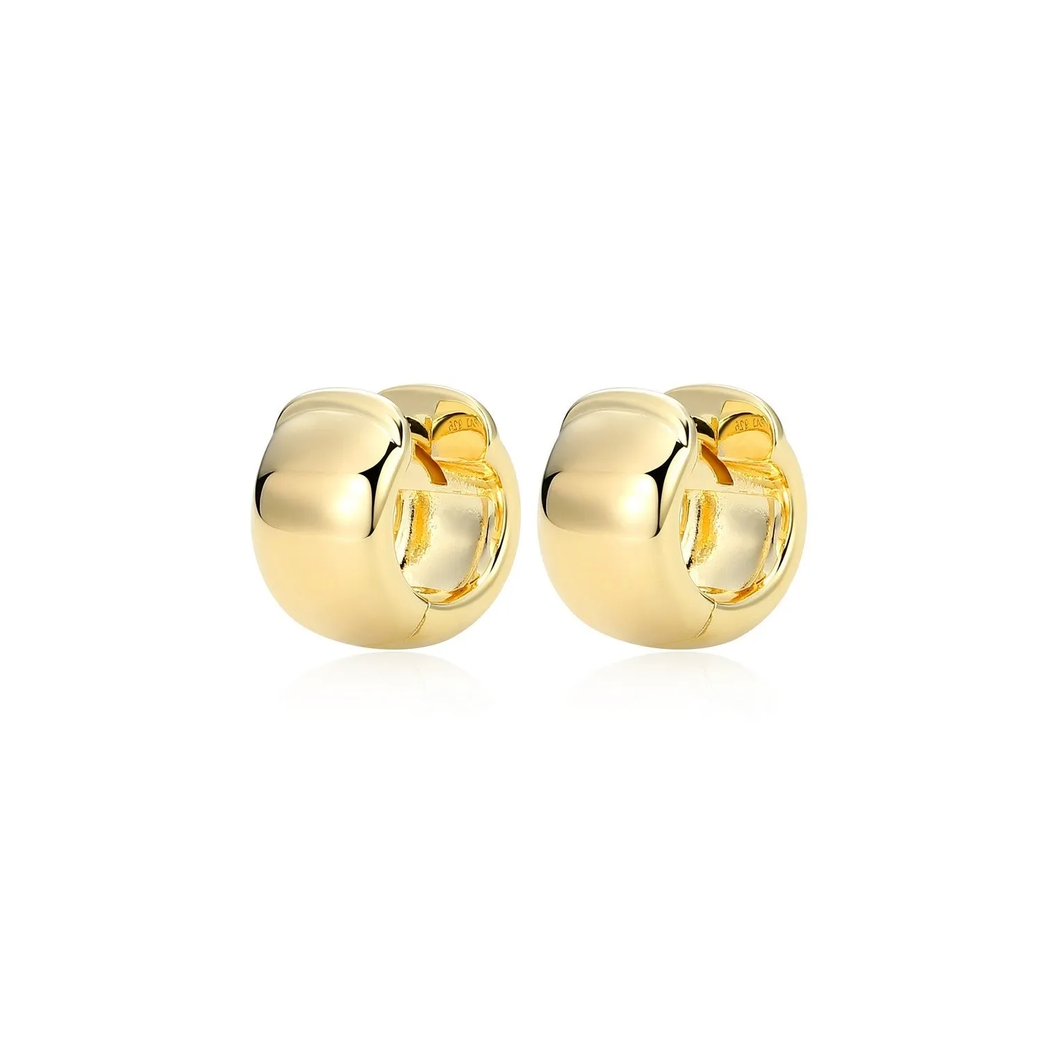 Reign Sterling Silver 18K Gold Plated (12mm) Wide Huggie Earrings