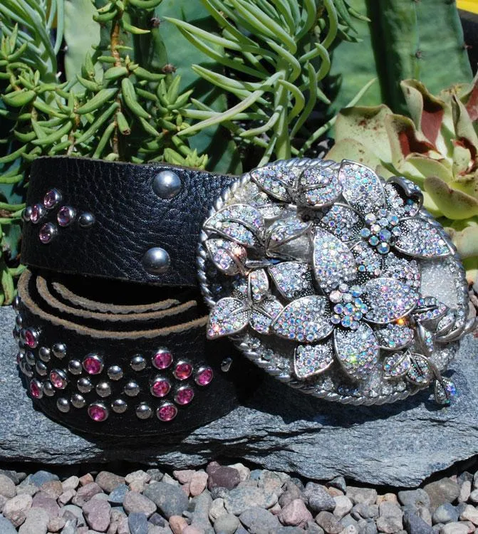 Rhinestone Flower Buckle & Belt - Small