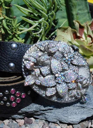 Rhinestone Flower Buckle & Belt - Small