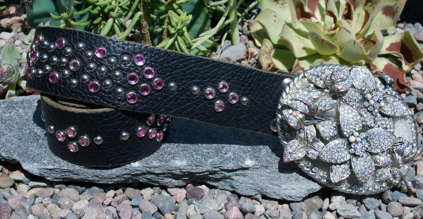Rhinestone Flower Buckle & Belt - Small