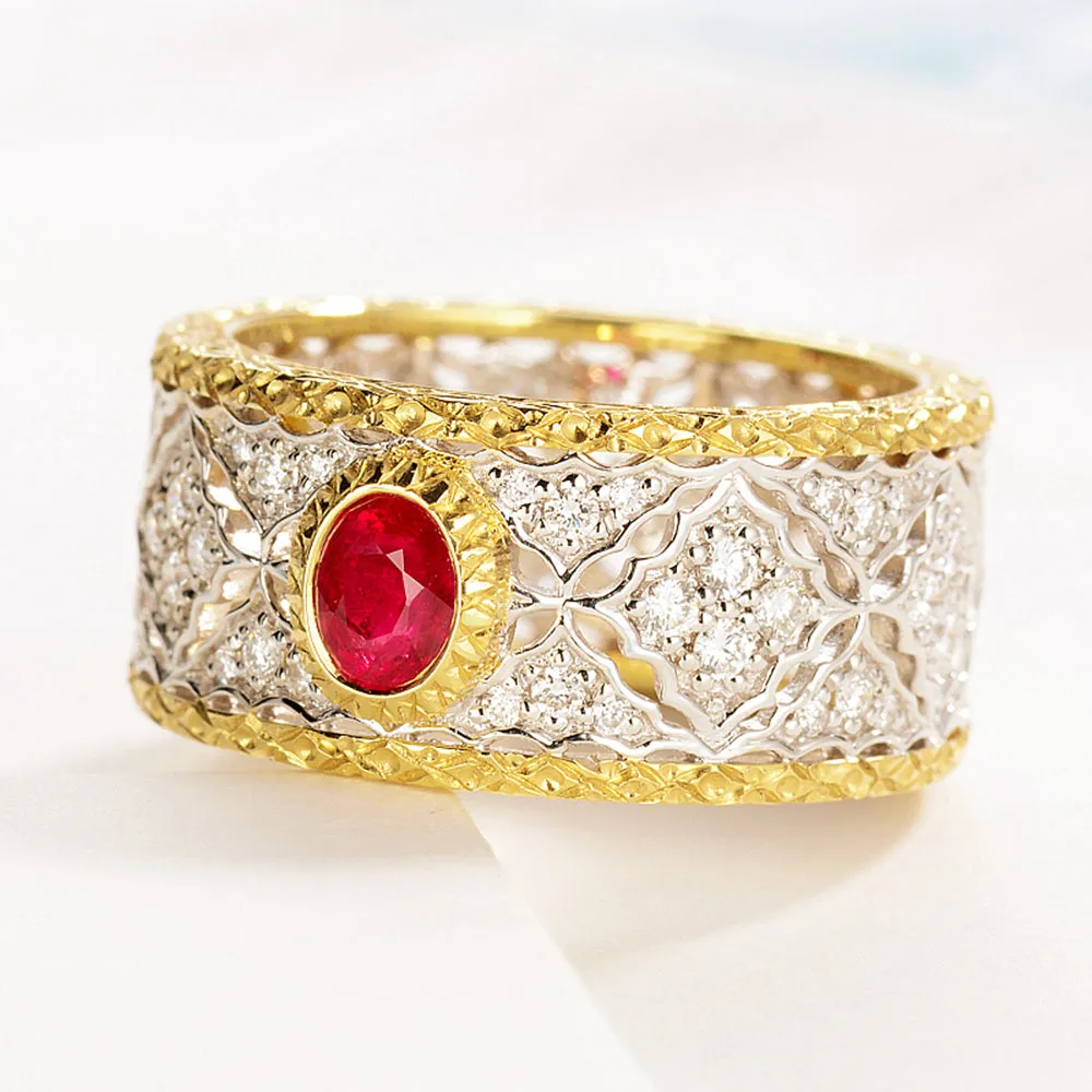 Ruby Diamond Lace Filigree Hollow Eternity Ring