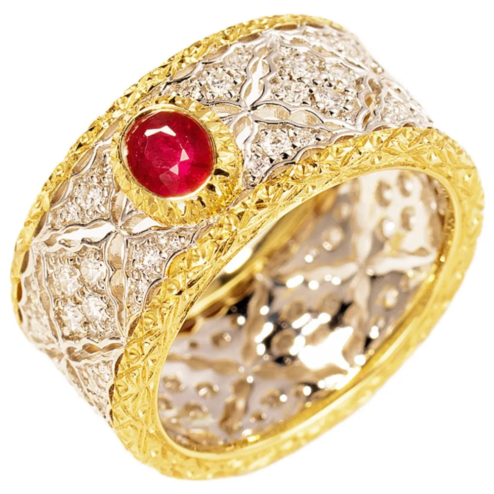 Ruby Diamond Lace Filigree Hollow Eternity Ring