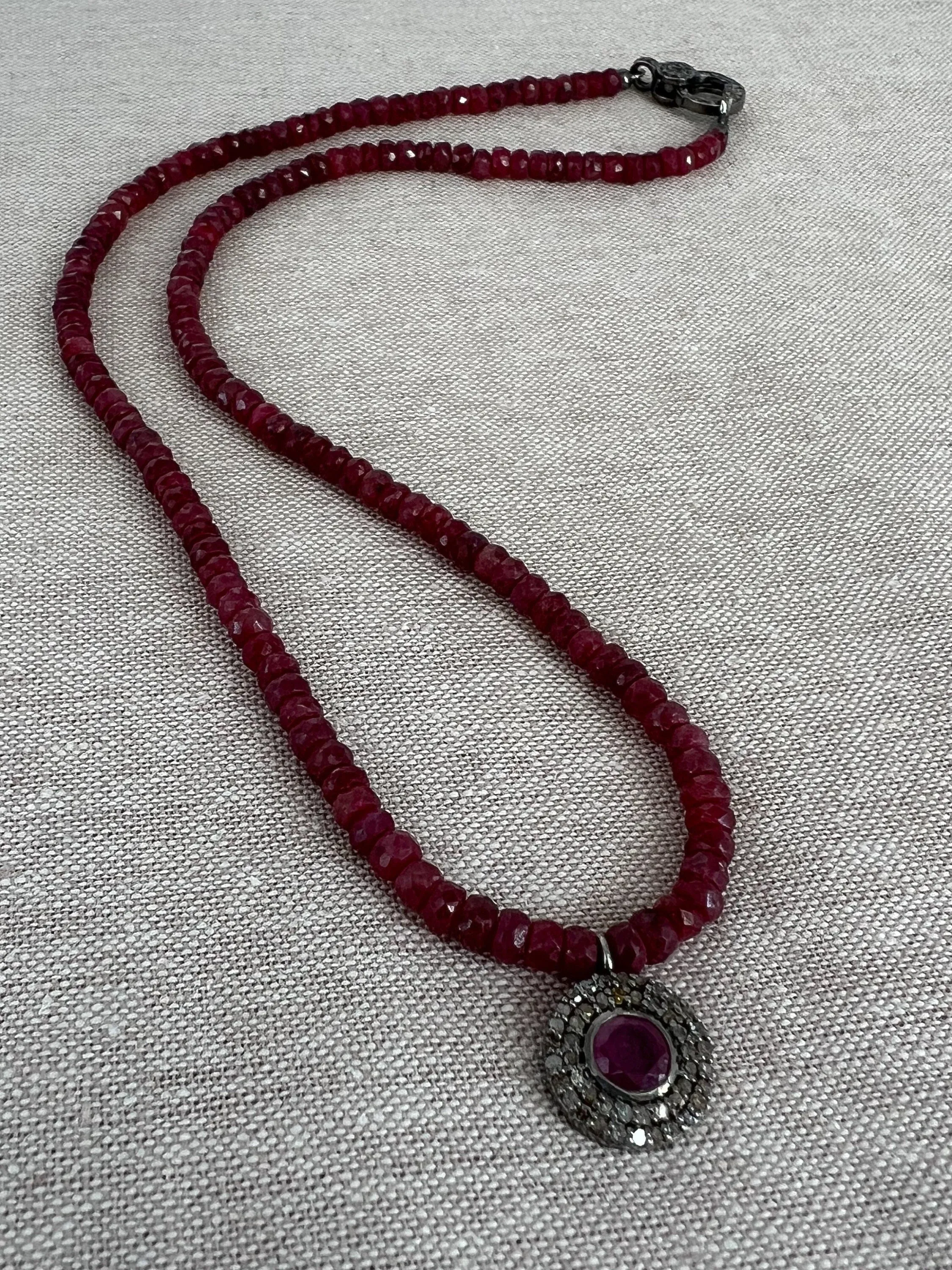 Ruby Necklace with Diamond Pave Ruby Pendant