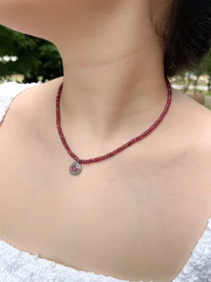 Ruby Necklace with Diamond Pave Ruby Pendant