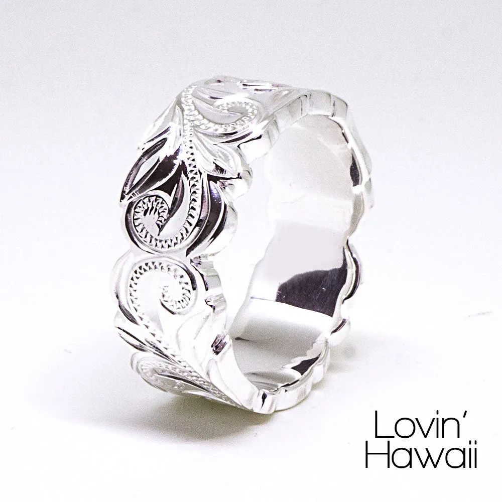 Sea Turtle Local Custom Design ring, Hand Engraved with Hawaiian Heritage Design (8mm Width)