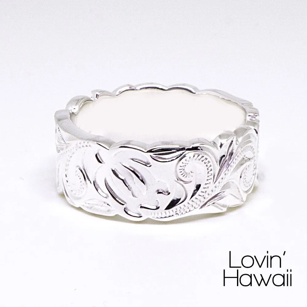 Sea Turtle Local Custom Design ring, Hand Engraved with Hawaiian Heritage Design (8mm Width)