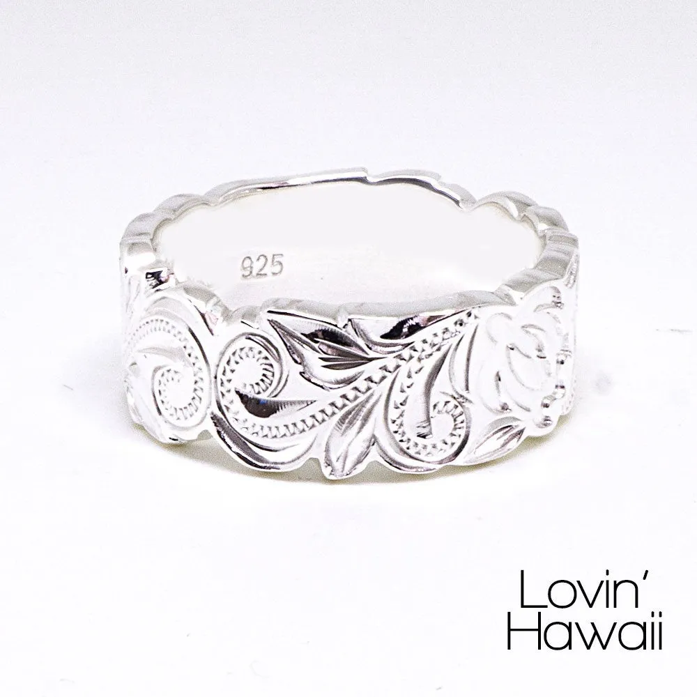 Sea Turtle Local Custom Design ring, Hand Engraved with Hawaiian Heritage Design (8mm Width)