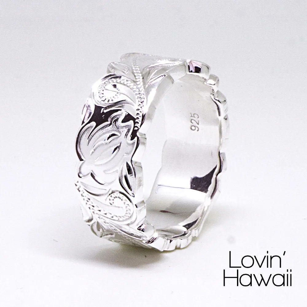Sea Turtle Local Custom Design ring, Hand Engraved with Hawaiian Heritage Design (8mm Width)