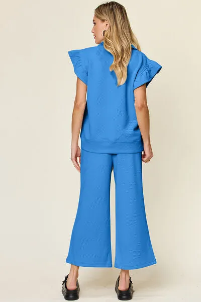 Set For Life Texture Top and Drawstring Wide Leg Pant Set (11 Colors)