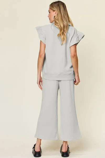 Set For Life Texture Top and Drawstring Wide Leg Pant Set (11 Colors)