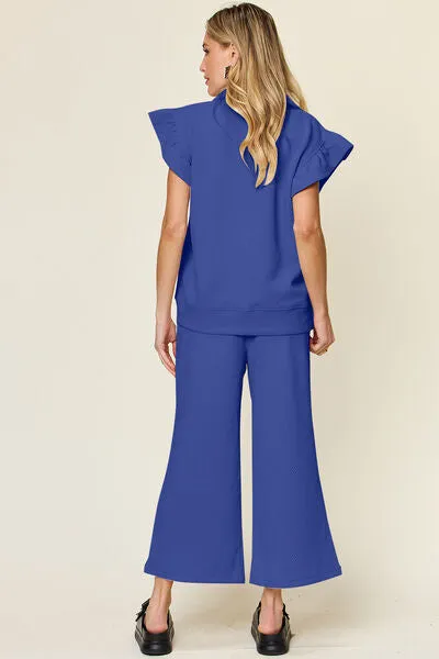 Set For Life Texture Top and Drawstring Wide Leg Pant Set (11 Colors)