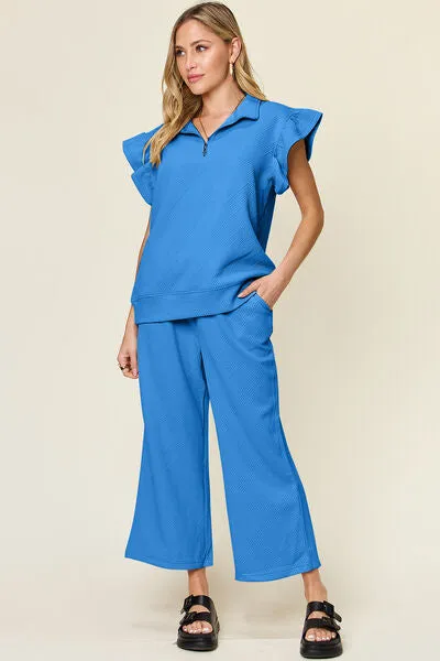 Set For Life Texture Top and Drawstring Wide Leg Pant Set (11 Colors)