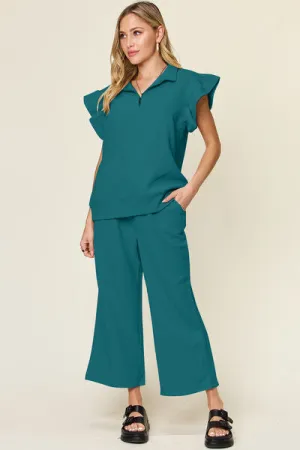 Set For Life Texture Top and Drawstring Wide Leg Pant Set (11 Colors)