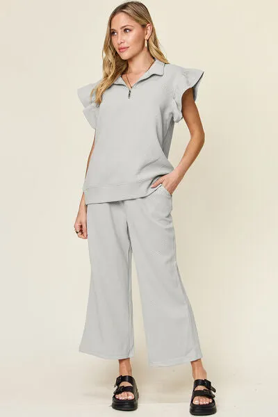 Set For Life Texture Top and Drawstring Wide Leg Pant Set (11 Colors)
