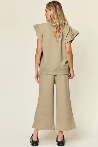 Set For Life Texture Top and Drawstring Wide Leg Pant Set (11 Colors)