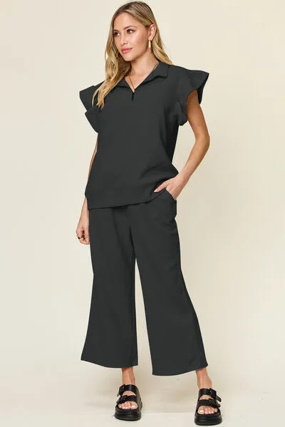 Set For Life Texture Top and Drawstring Wide Leg Pant Set (11 Colors)
