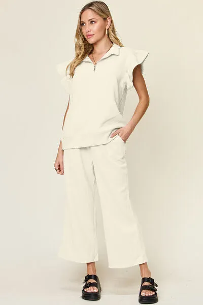 Set For Life Texture Top and Drawstring Wide Leg Pant Set (11 Colors)